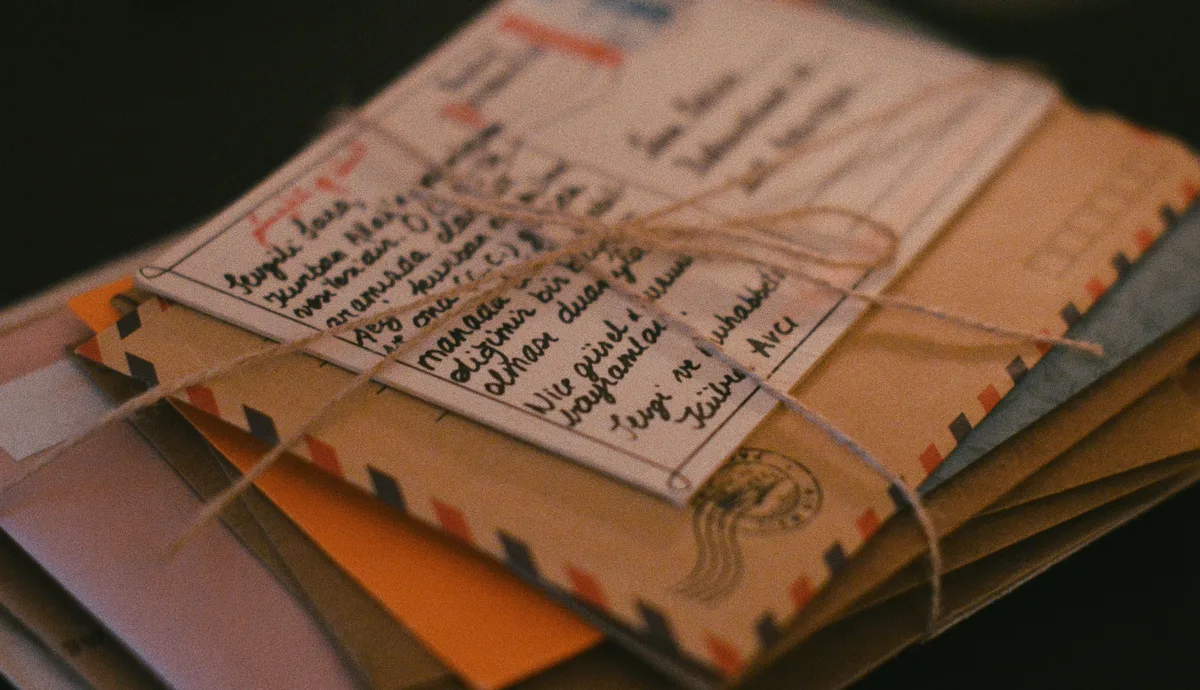 A bundle of papers tied with twine against a dark background
